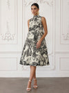 Jacquard A-Line High Neck Cocktail Dresses with Floral Print