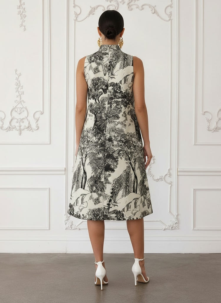 Jacquard A-Line High Neck Cocktail Dresses with Floral Print
