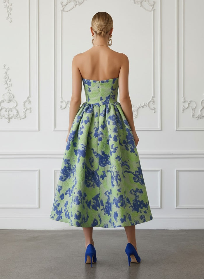 Jacquard A-Line Strapless Cocktail Dresses with Corset Bodice