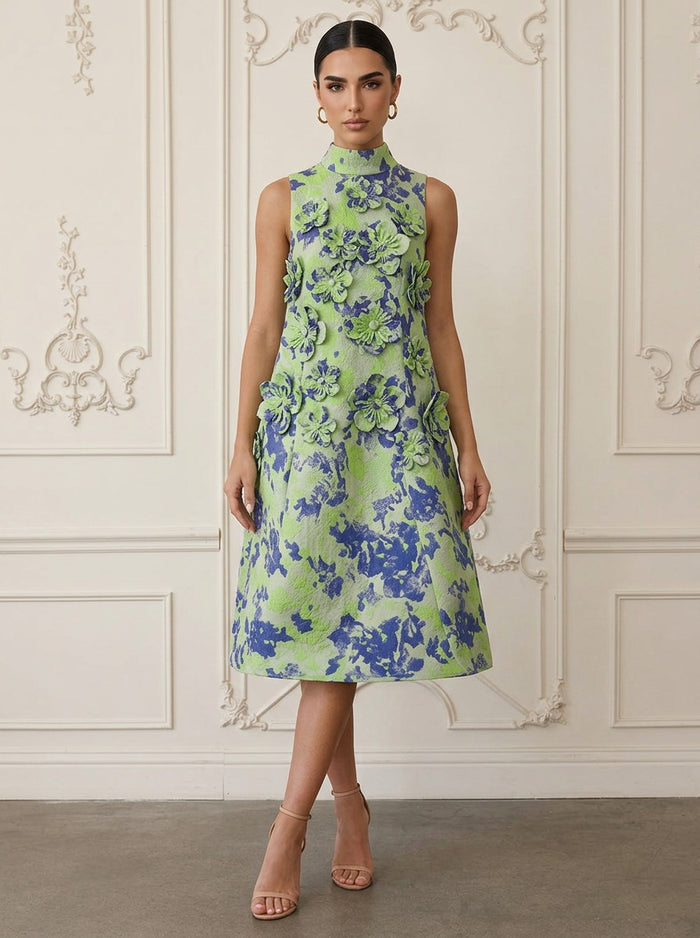 Jacquard A-Line High Neck Cocktail Dresses with 3D Flowers