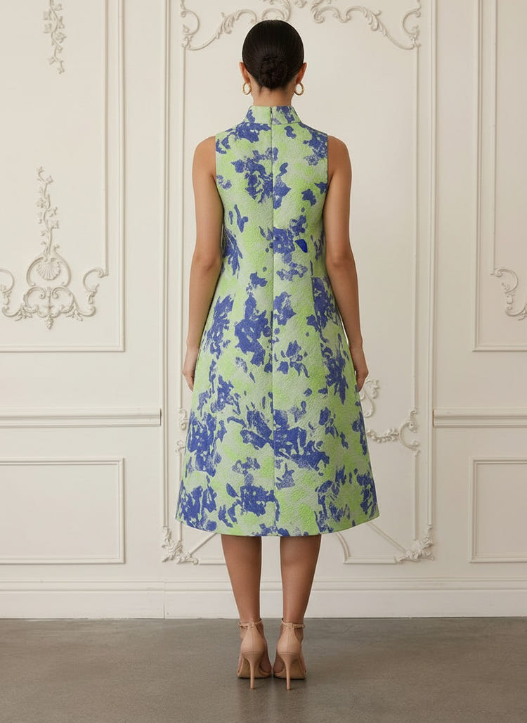 Jacquard A-Line High Neck Cocktail Dresses with 3D Flowers