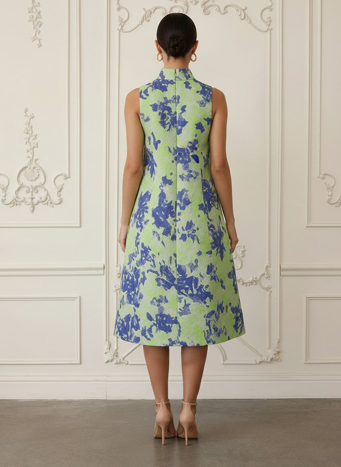 Jacquard A-Line High Neck Cocktail Dresses with 3D Flowers