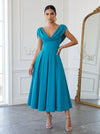 Jersey A-Line Elegant Cowl Draped V Neck Cocktail Dresses