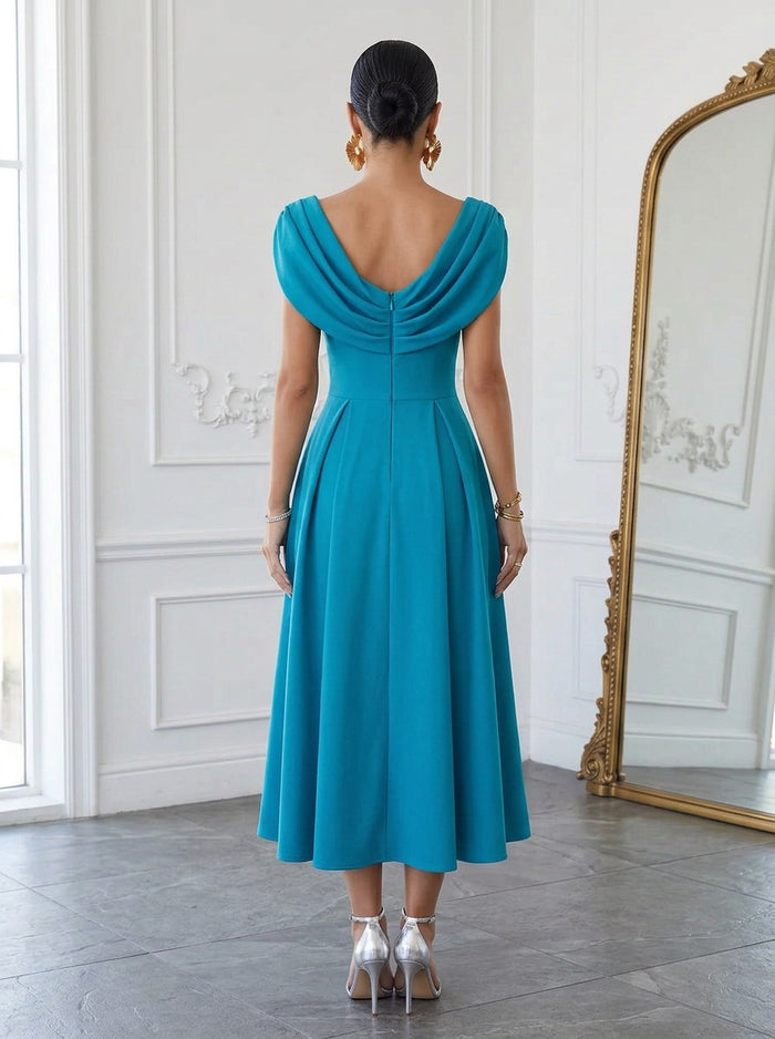 Jersey A-Line Elegant Cowl Draped V Neck Cocktail Dresses