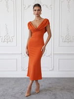 Jersey Sheath Elegant Cowl Draped V Neck Cocktail Dresses