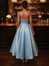 Satin A-Line Strapless Cocktail Dresses with Delicate Pleated