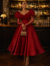 Satin A-Line U-Neck Cocktail Dresses with Ruffles