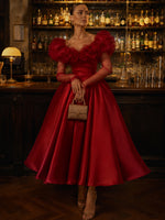 Satin A-Line U-Neck Cocktail Dresses with Ruffles