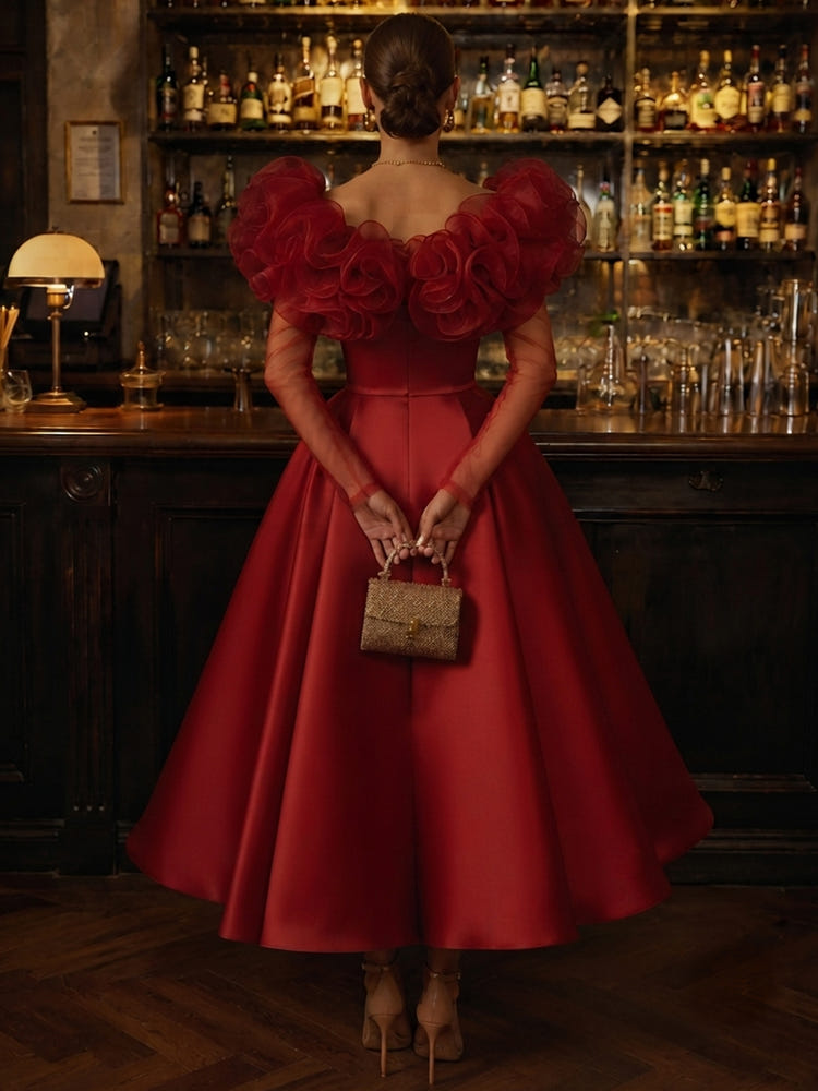 Satin A-Line U-Neck Cocktail Dresses with Ruffles