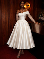Satin A-Line Off Shoulder Cocktail Dresses with Corset Bodice