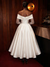 Satin A-Line Off Shoulder Cocktail Dresses with Corset Bodice