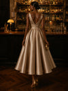 Satin A-Line V Neck Cocktail Dresses with Pleated