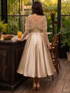 Satin A-Line V Neck Cocktail Dresses with Tulle Crossover Bow Bust Detail