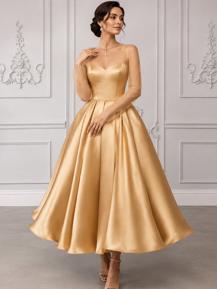 Satin A-Line Spaghetti Straps Cocktail Dresses with Corset Bodice