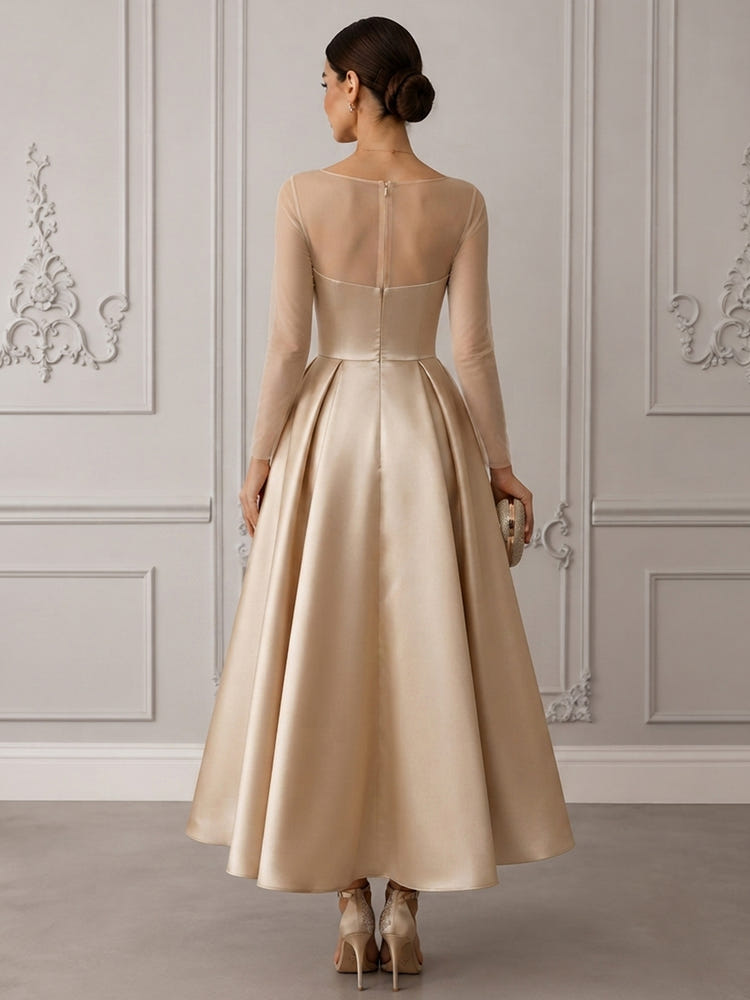 Satin A-Line Crew Neck Cocktail Dresses with Elegant Illusion Bateau Neckline