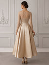 Satin A-Line Crew Neck Cocktail Dresses with Elegant Illusion Bateau Neckline
