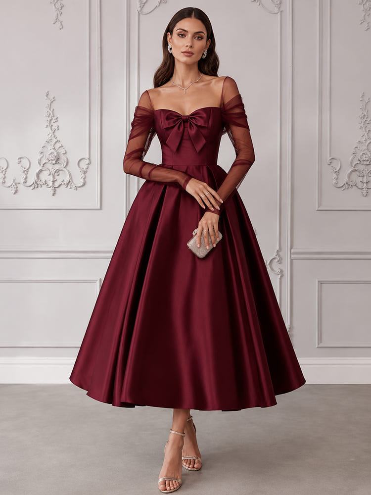 Satin A-Line Sweetheart Cocktail Dresses with Bow