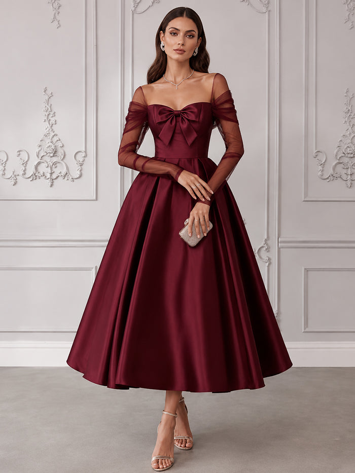 Satin A-Line Sweetheart Cocktail Dresses with Bow