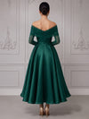 Satin A-Line Off Shoulder Cocktail Dresses with Pleated