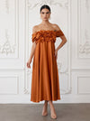 Satin A-Line Off Shoulder Cocktail Dresses with 3D Flowers