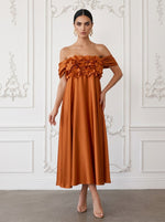 Satin A-Line Off Shoulder Cocktail Dresses with 3D Flowers