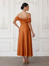 Satin A-Line Off Shoulder Cocktail Dresses with 3D Flowers
