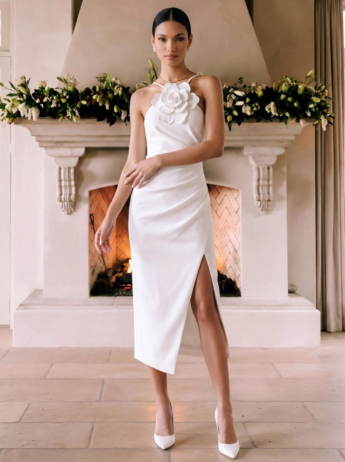 Jersey Sheath Halter Cocktail Dresses with 3D Flowers