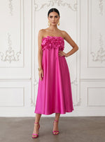 Satin A-Line Off Shoulder Cocktail Dresses with 3D Flowers