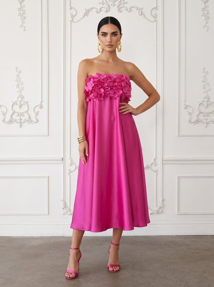 Satin A-Line Off Shoulder Cocktail Dresses with 3D Flowers