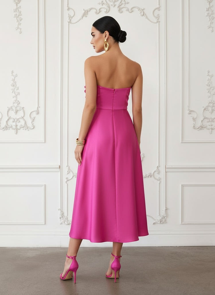 Satin A-Line Off Shoulder Cocktail Dresses with 3D Flowers