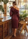 Satin Sheath One Shoulder Cocktail Dresses with Side Waist Ruched Shaping Detail