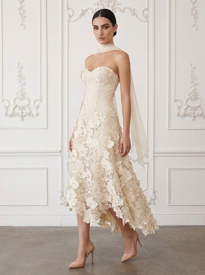 Lace Appliques A-Line Sweetheart Cocktail Dresses with Asymmetrical Hem