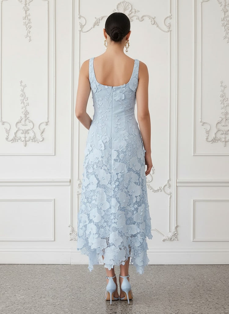 Lace Appliques A-Line Square Neck Cocktail Dresses with Asymmetrical Hem
