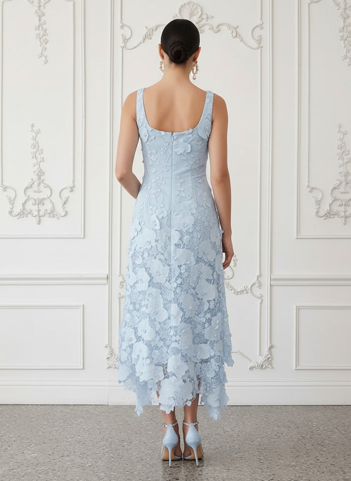 Lace Appliques A-Line Square Neck Cocktail Dresses with Asymmetrical Hem