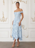 Lace Appliques A-Line Off Shoulder Cocktail Dresses with Asymmetrical Hem