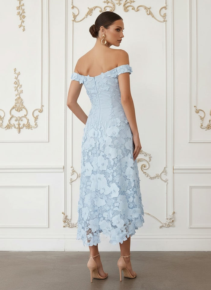 Lace Appliques A-Line Off Shoulder Cocktail Dresses with Asymmetrical Hem