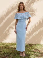 Jersey Sheath Off Shoulder Cocktail Dresses with Lace Applique