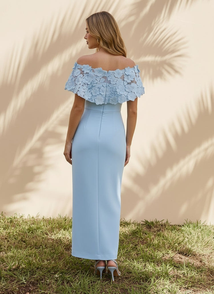 Jersey Sheath Off Shoulder Cocktail Dresses with Lace Applique