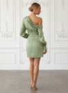 Satin Sheath One Shoulder Cocktail Dresses with Side Waist Ruched Shaping Detail