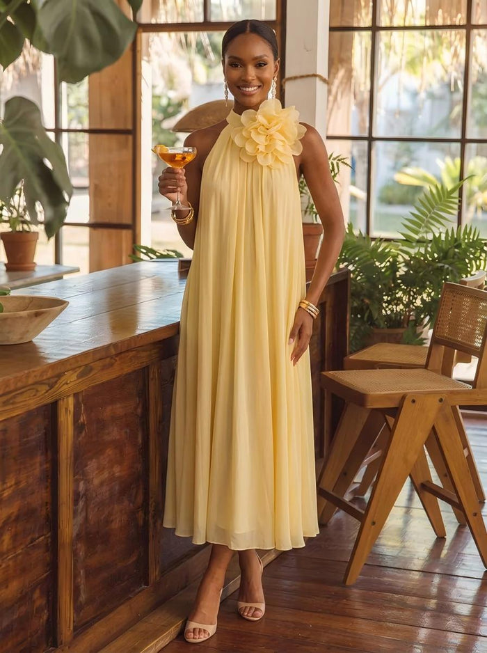 Chiffon A-Line Halter Cocktail Dresses with 3D Flowers