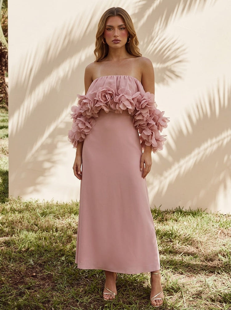 Chiffon A-Line Strapless Cocktail Dresses with 3D Flowers
