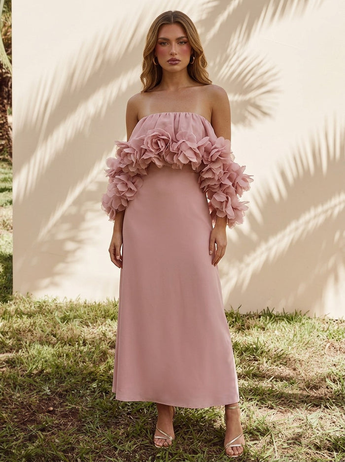Chiffon A-Line Strapless Cocktail Dresses with 3D Flowers