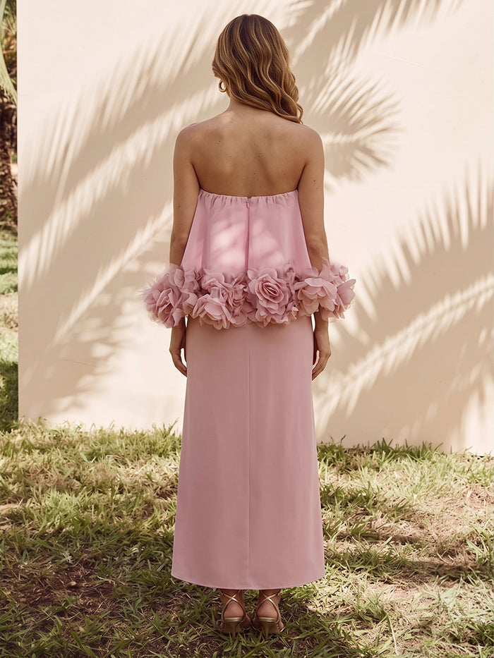 Chiffon A-Line Strapless Cocktail Dresses with 3D Flowers