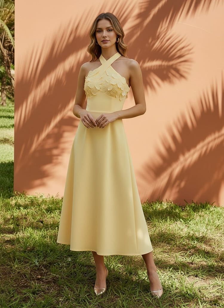 Jersey A-Line Halter Cocktail Dresses with 3D Flowers