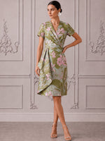 Jacquard A-Line V Neck Cocktail Dresses with Ruffles