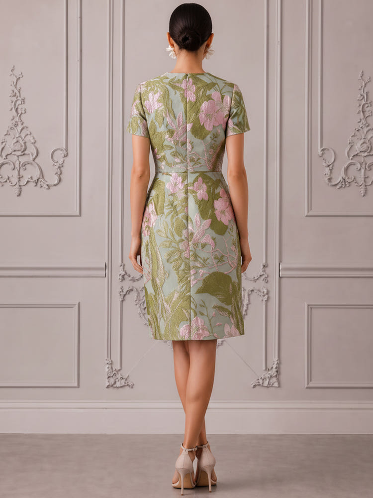 Jacquard A-Line V Neck Cocktail Dresses with Ruffles