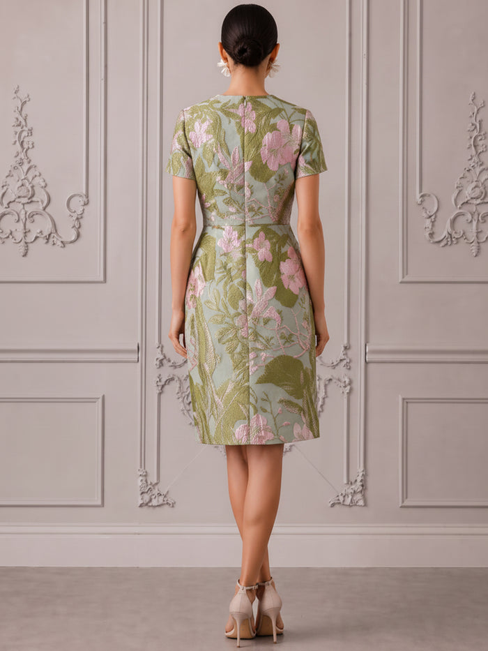 Jacquard A-Line V Neck Cocktail Dresses with Ruffles
