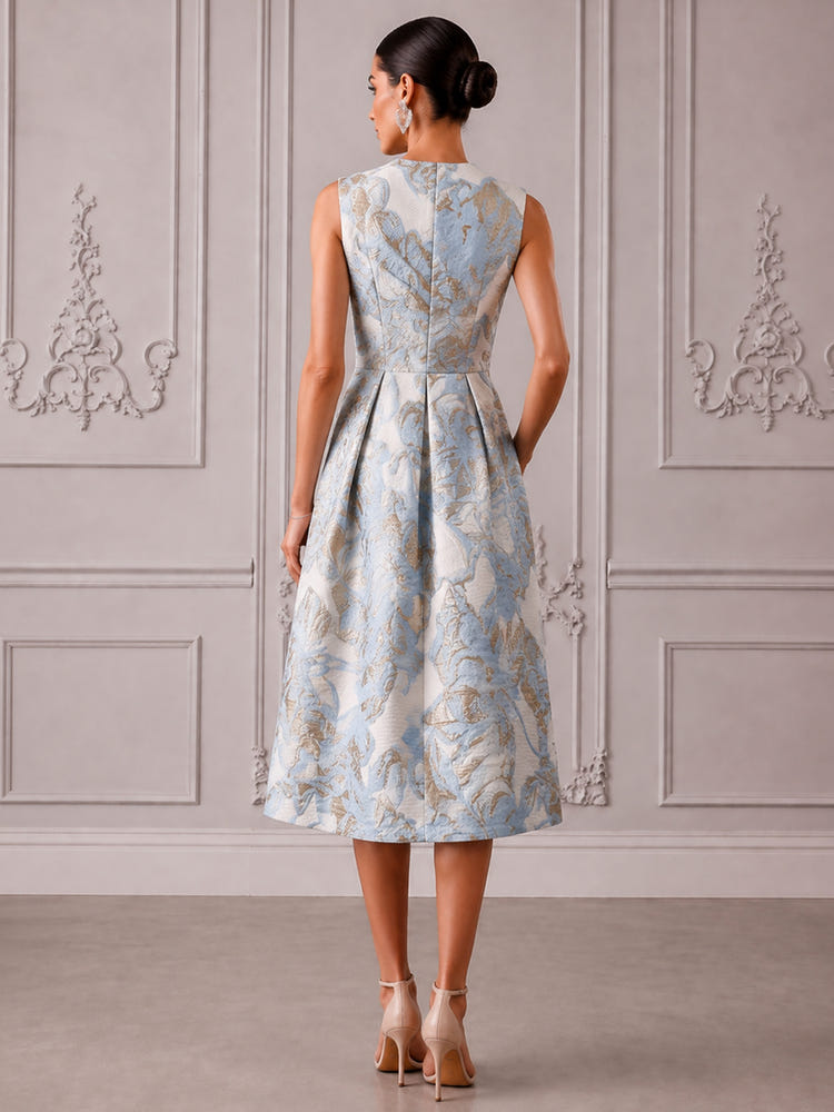 Jacquard A-Line V Neck Cocktail Dresses with Ruffles