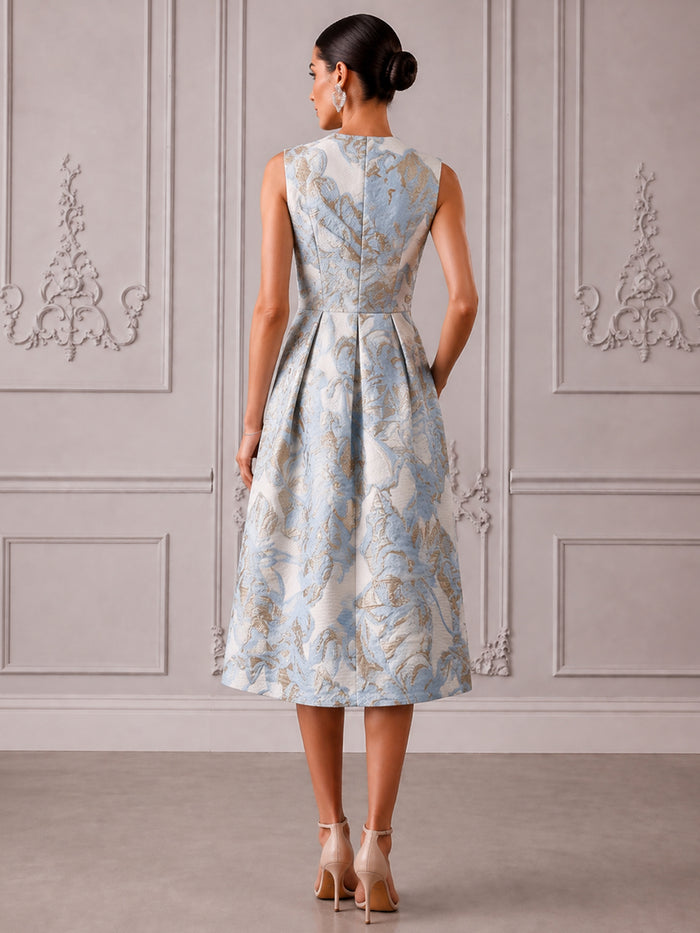 Jacquard A-Line V Neck Cocktail Dresses with Ruffles