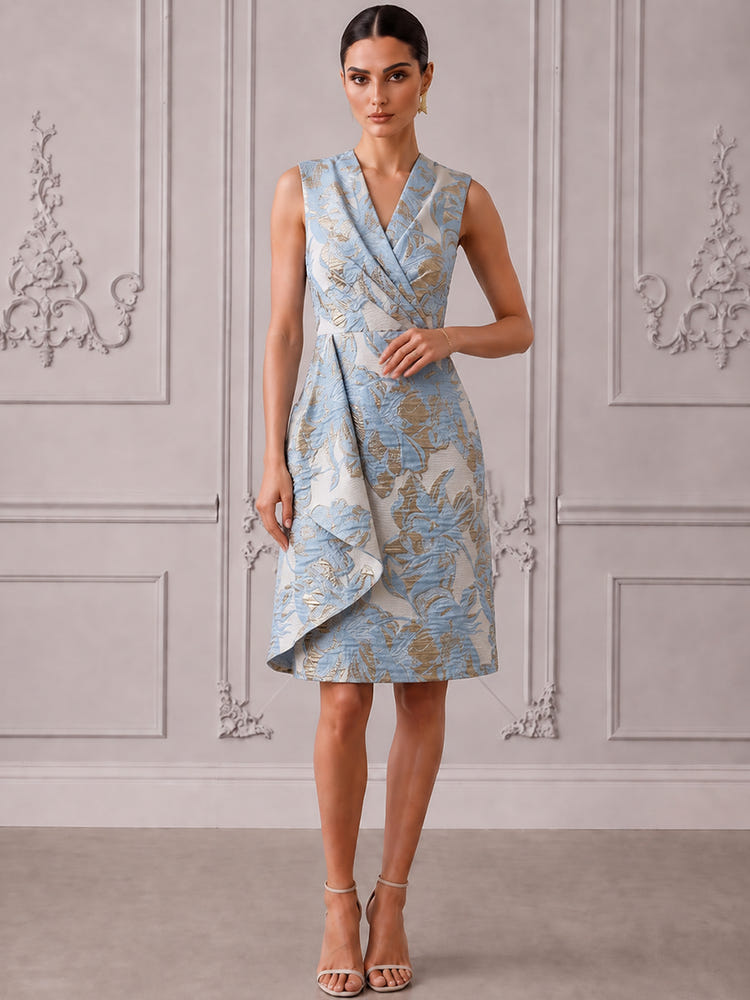 Jacquard A-Line V Neck Cocktail Dresses with Ruffles